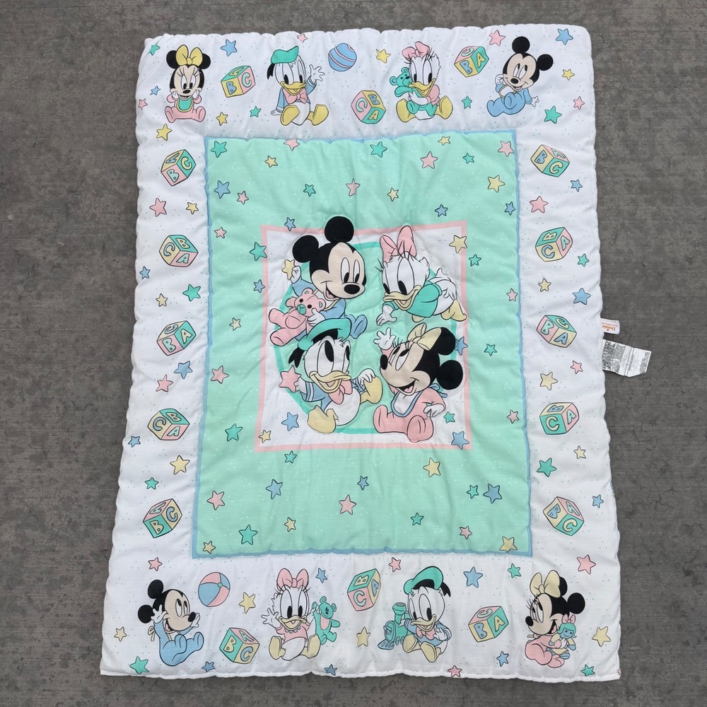 Vintage Disney Babies Dundee Crib Bedding Set Mickey Minnie Donald Wall Decor 90 - Picture 2 of 16
